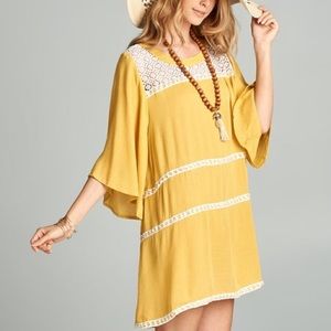 NWOT New Boho Yellow and White Crochet Swing Dress